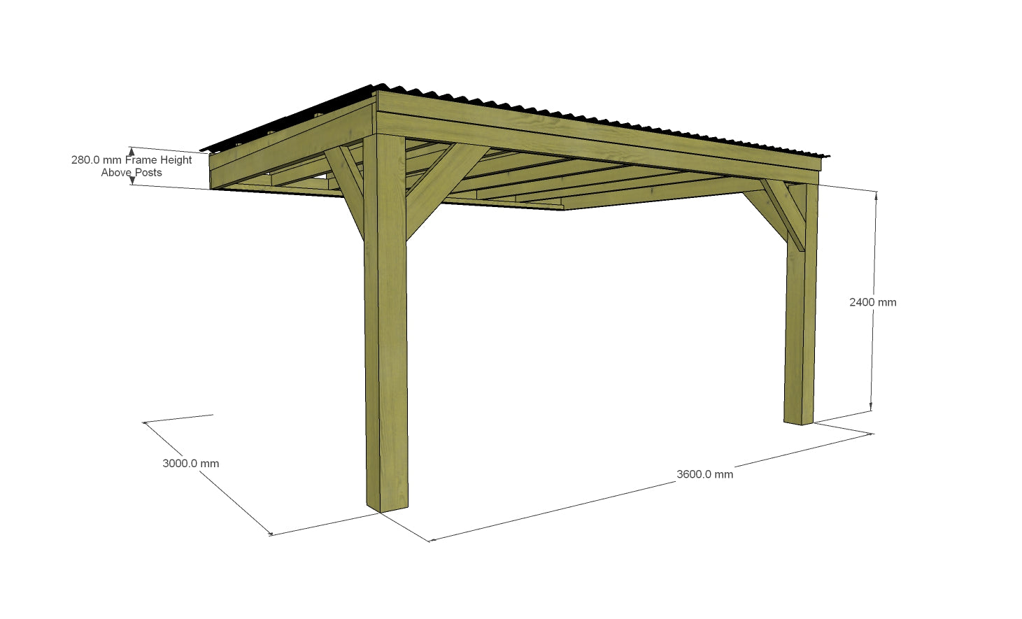 Chunky Wooden Lean to Box Pergola with Black Roof | Wychwood Black