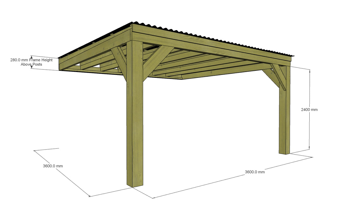 Chunky Wooden Lean to Box Pergola with Black Roof | Wychwood Black