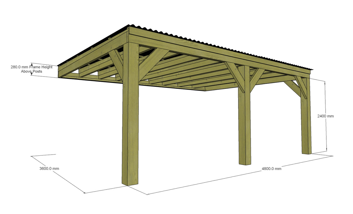 Chunky Wooden Lean to Box Pergola with Black Roof | Wychwood Black