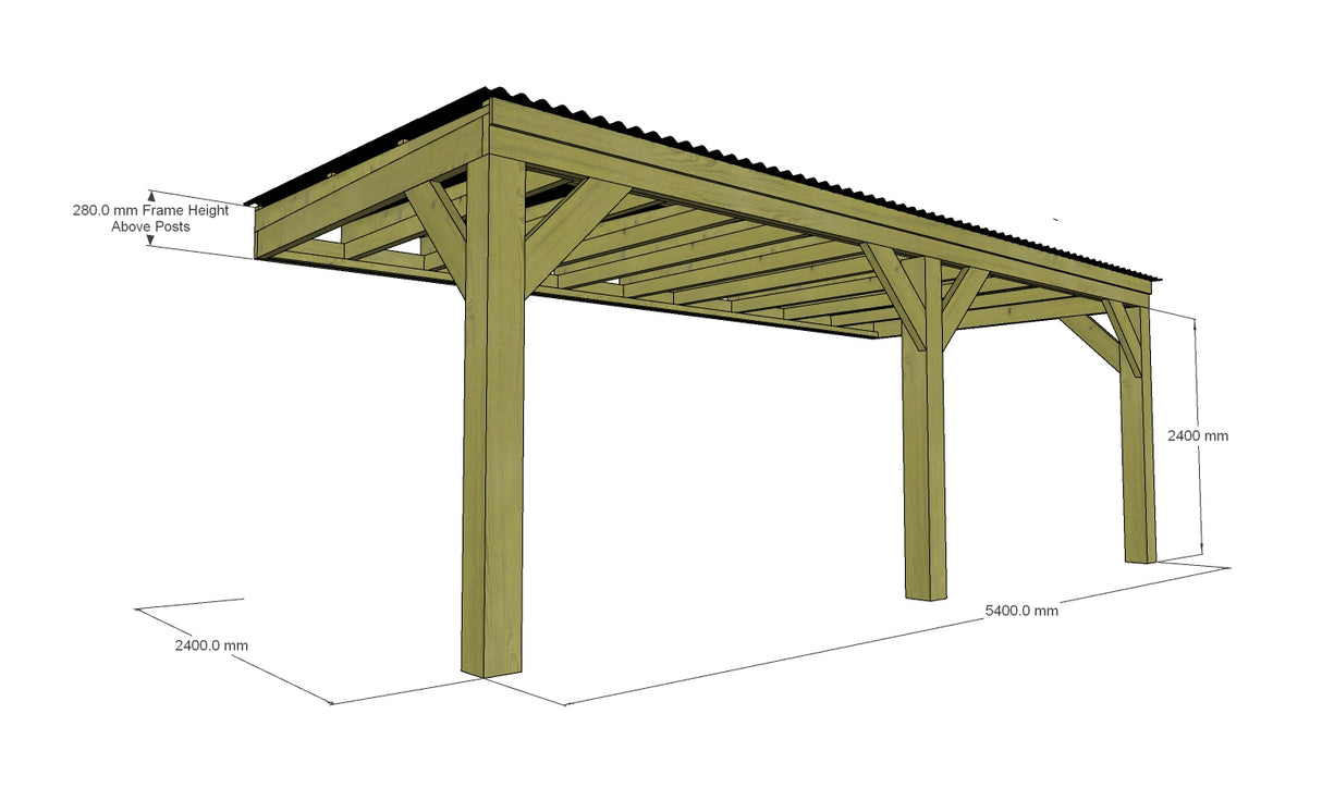Chunky Wooden Lean to Box Pergola with Black Roof | Wychwood Black