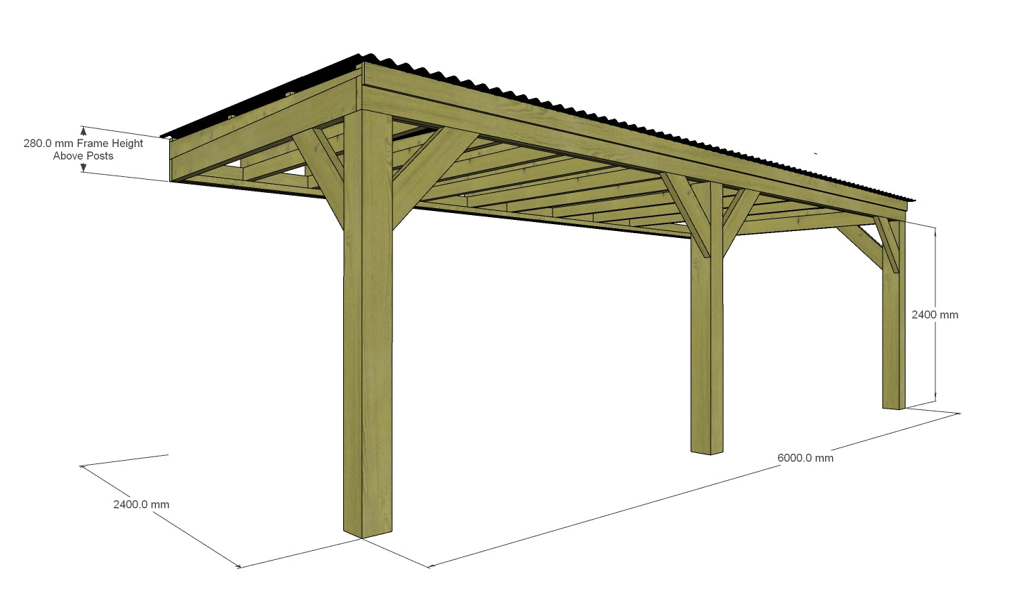 Chunky Wooden Lean to Box Pergola with Black Roof | Wychwood Black