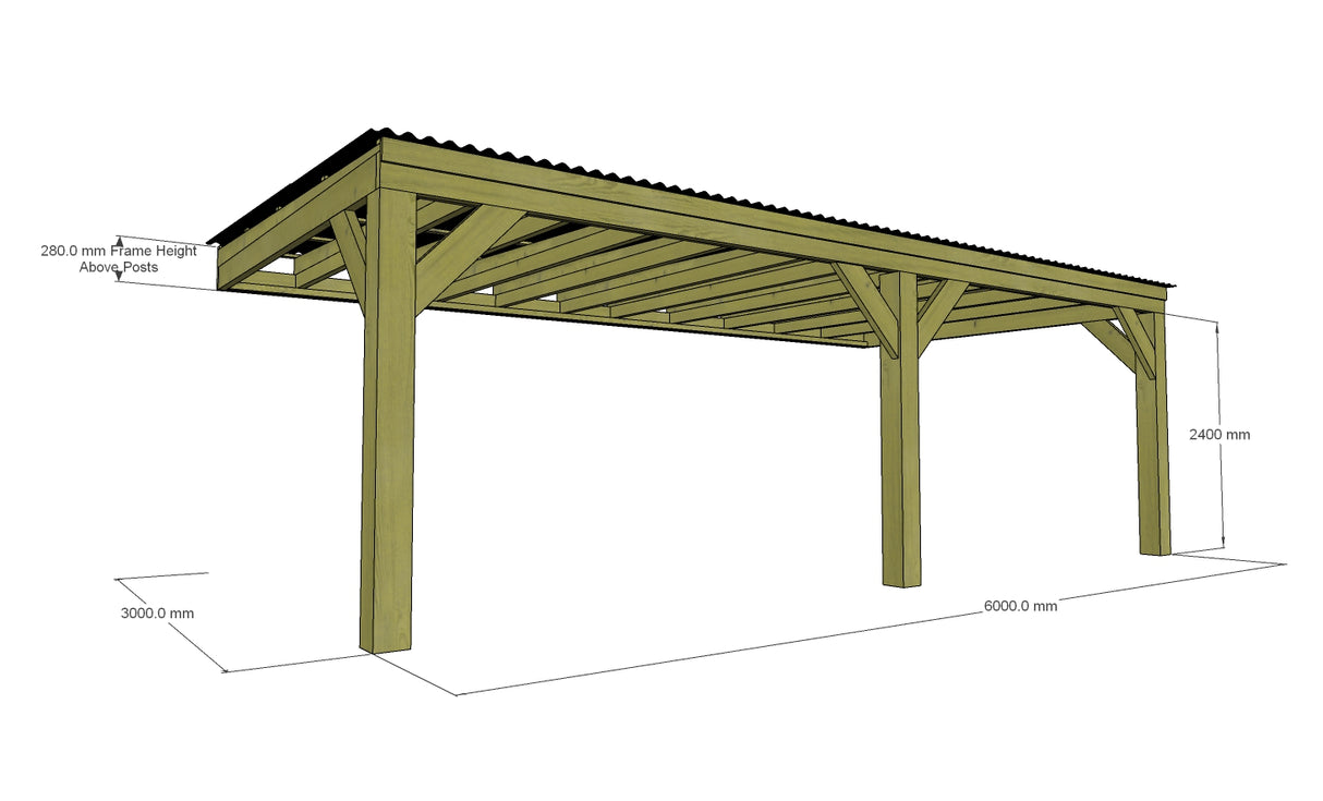 Chunky Wooden Lean to Box Pergola with Black Roof | Wychwood Black