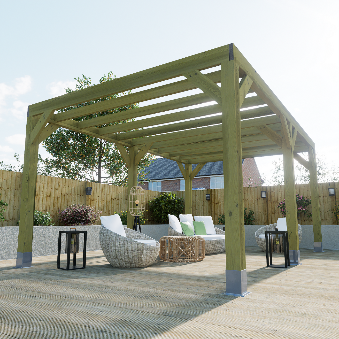 Heavy duty, large wooden box pergola with 6 posts