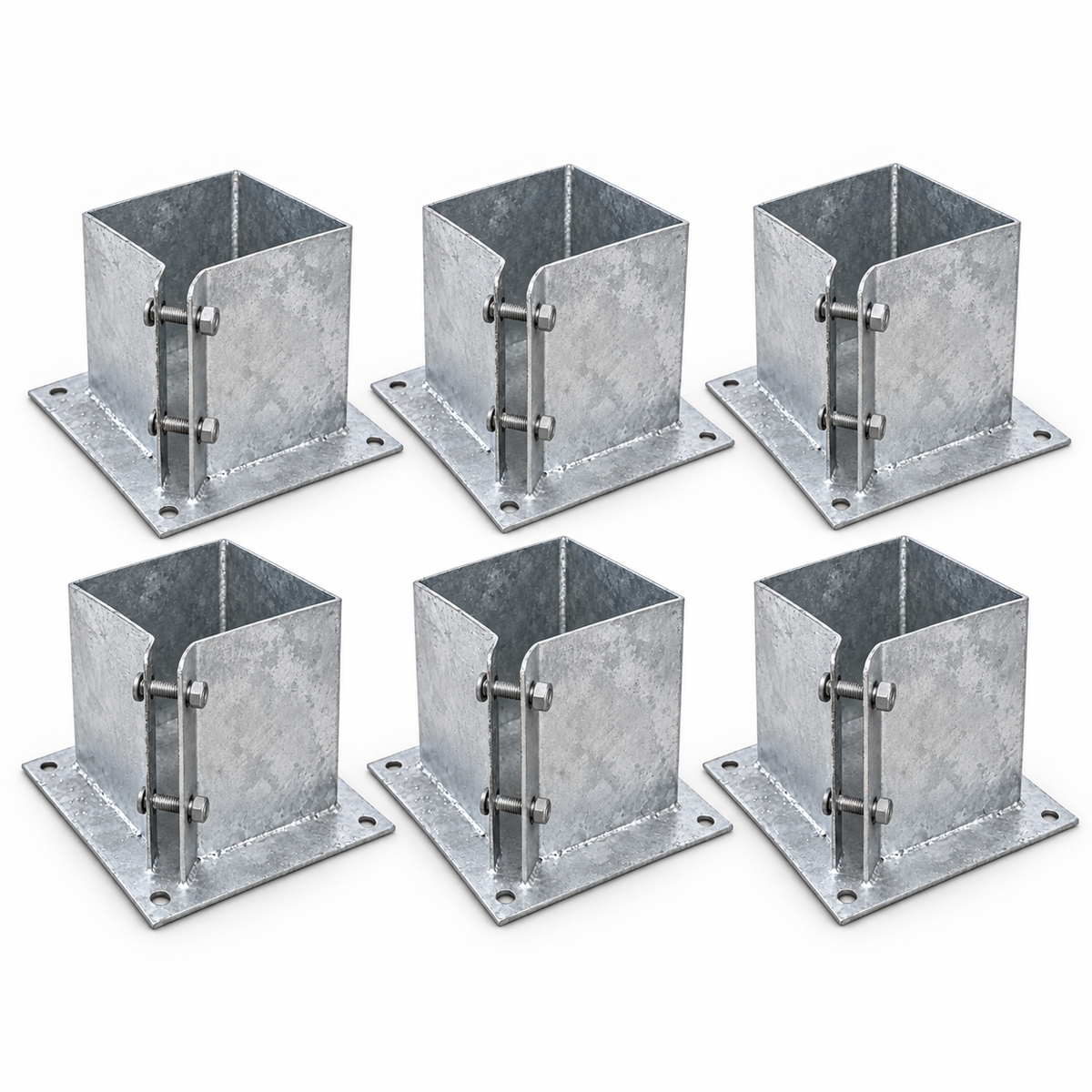 Set of 6x 150×150mm Bolt Down Base Plates with 24 Fixings