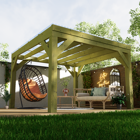 wooden pergola with clear roof