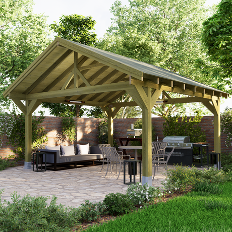 Large wooden gazebo with t&g roof