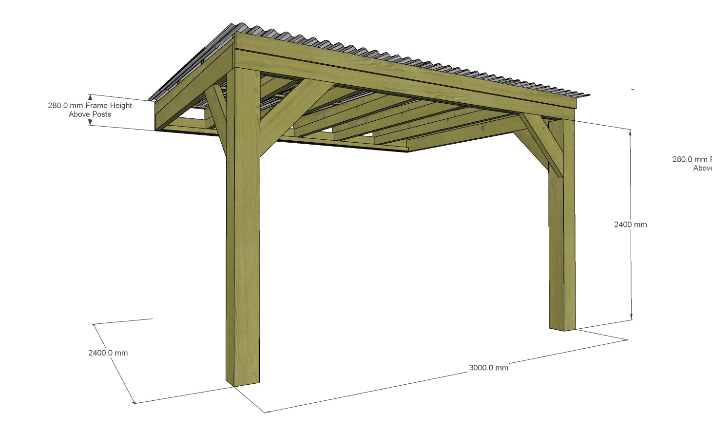 Chunky Wooden Lean to Box Pergola with Clear Roof | Wychwood Clear