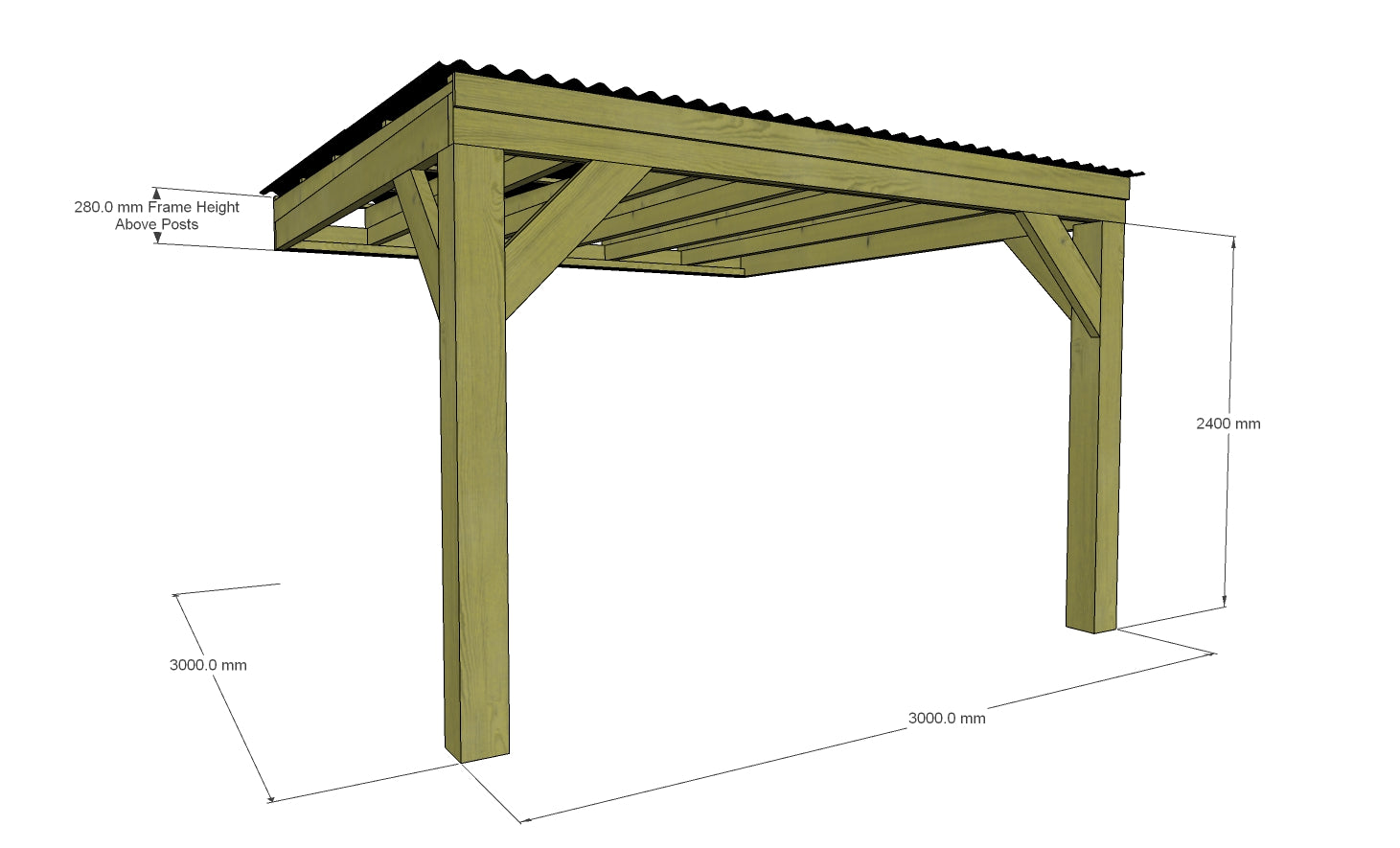Chunky Wooden Lean to Box Pergola with Black Roof | Wychwood Black