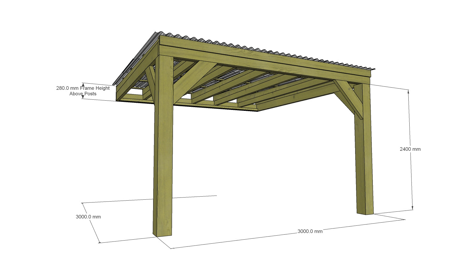 Chunky Wooden Lean to Box Pergola with Clear Roof | Wychwood Clear