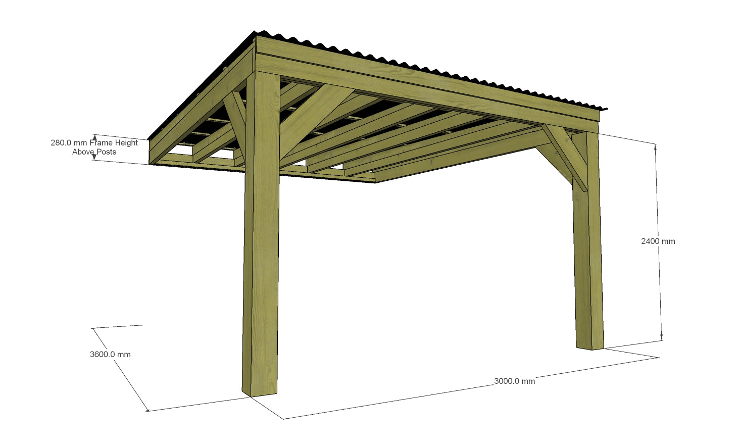 Chunky Wooden Lean to Box Pergola with Black Roof | Wychwood Black