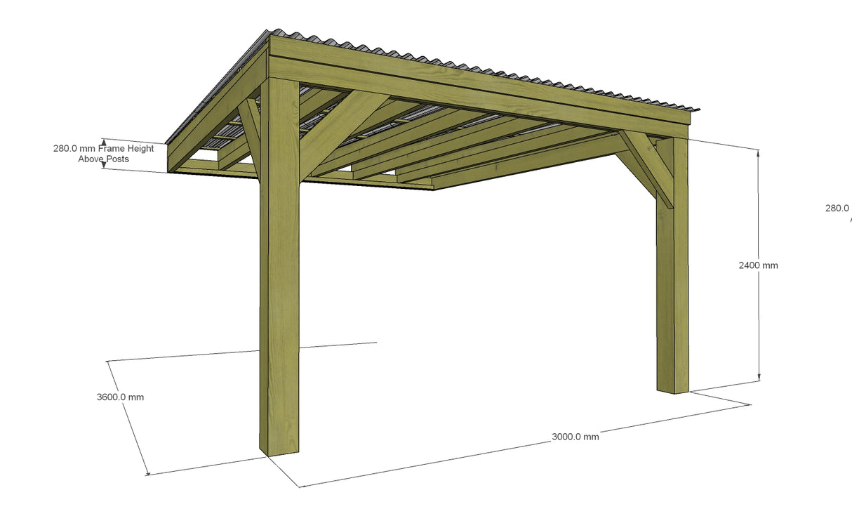 Chunky Wooden Lean to Box Pergola with Clear Roof | Wychwood Clear