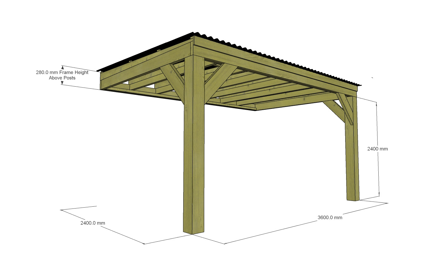 Chunky Wooden Lean to Box Pergola with Black Roof | Wychwood Black