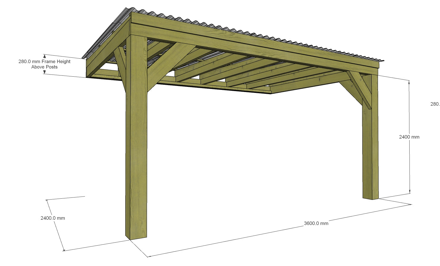 Chunky Wooden Lean to Box Pergola with Clear Roof | Wychwood Clear