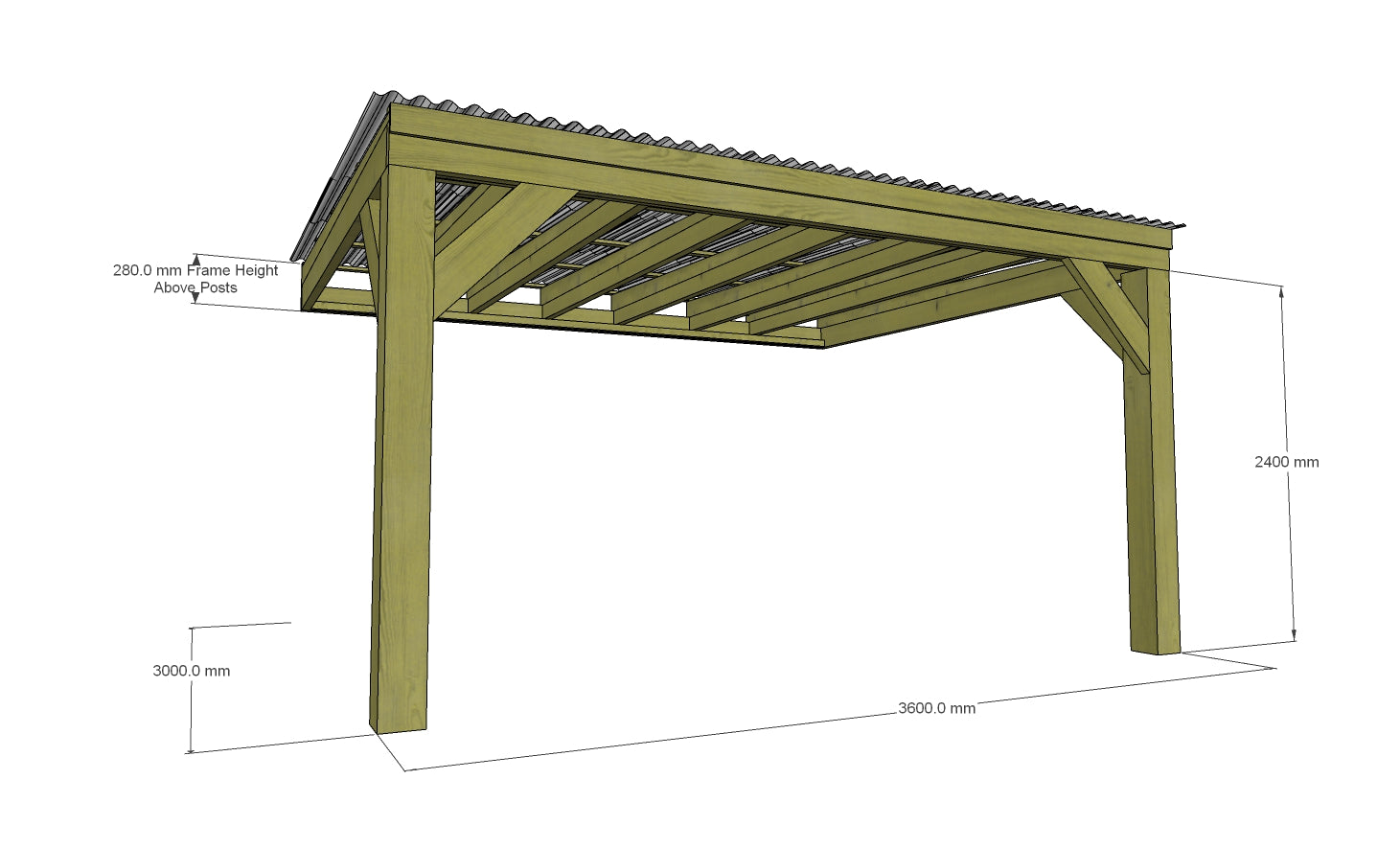 Chunky Wooden Lean to Box Pergola with Clear Roof | Wychwood Clear