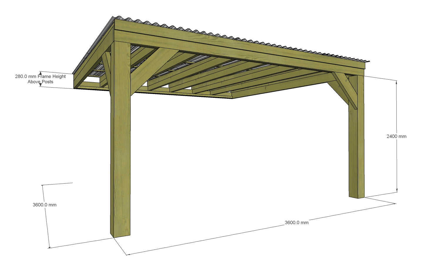 Chunky Wooden Lean to Box Pergola with Clear Roof | Wychwood Clear