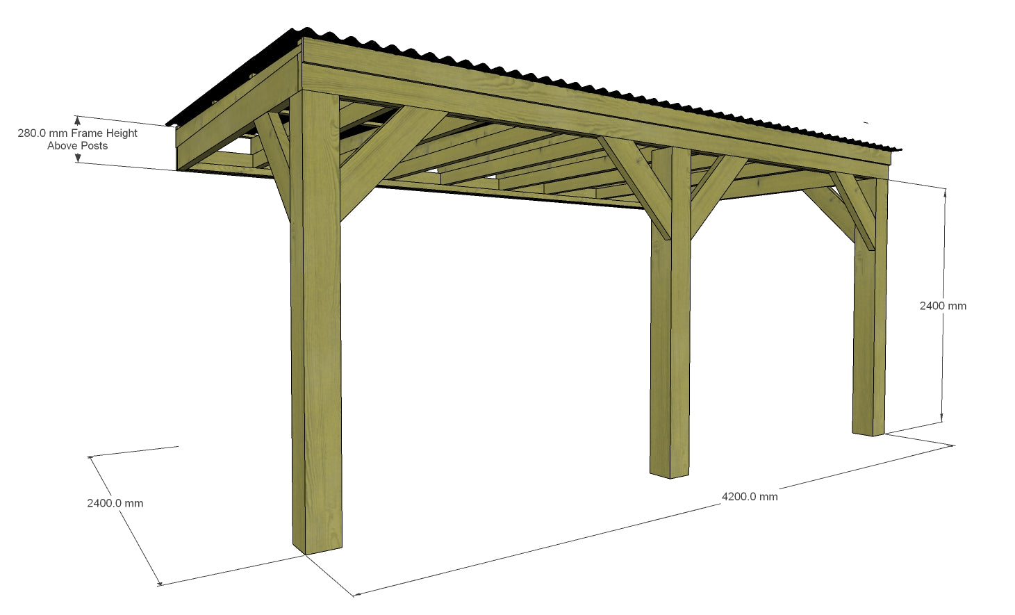Chunky Wooden Lean to Box Pergola with Black Roof | Wychwood Black