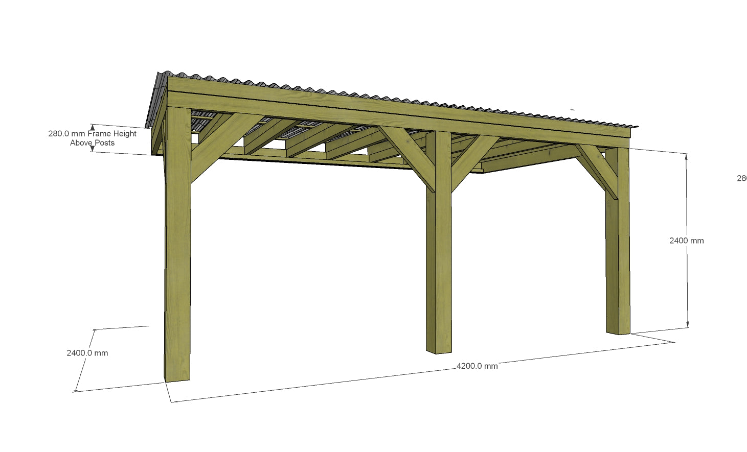 Chunky Wooden Lean to Box Pergola with Clear Roof | Wychwood Clear