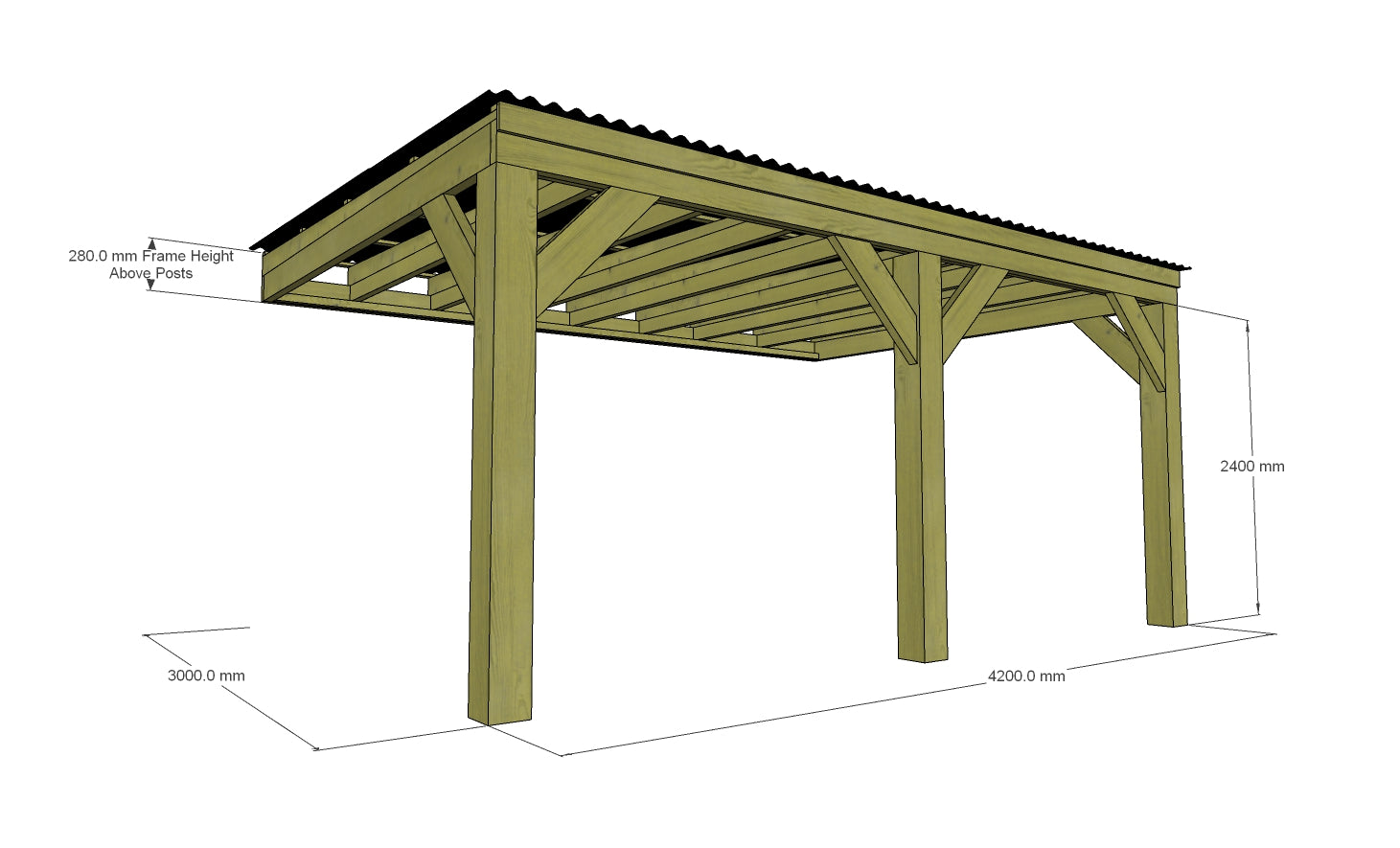 Chunky Wooden Lean to Box Pergola with Black Roof | Wychwood Black