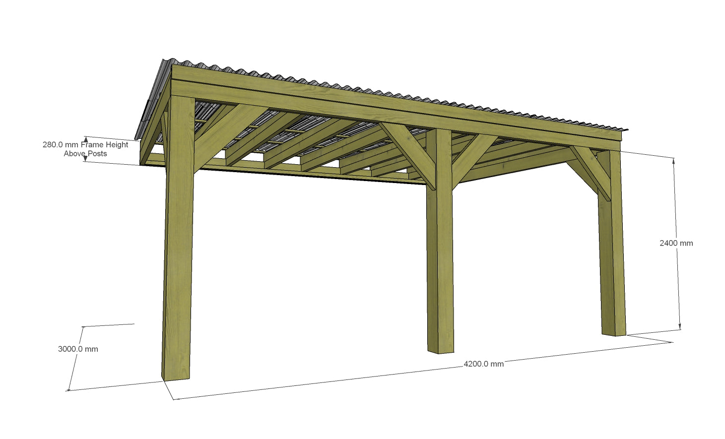 Chunky Wooden Lean to Box Pergola with Clear Roof | Wychwood Clear