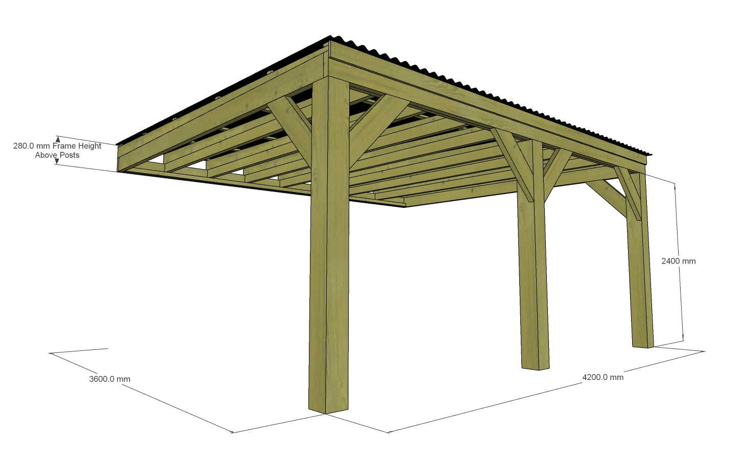 Chunky Wooden Lean to Box Pergola with Black Roof | Wychwood Black