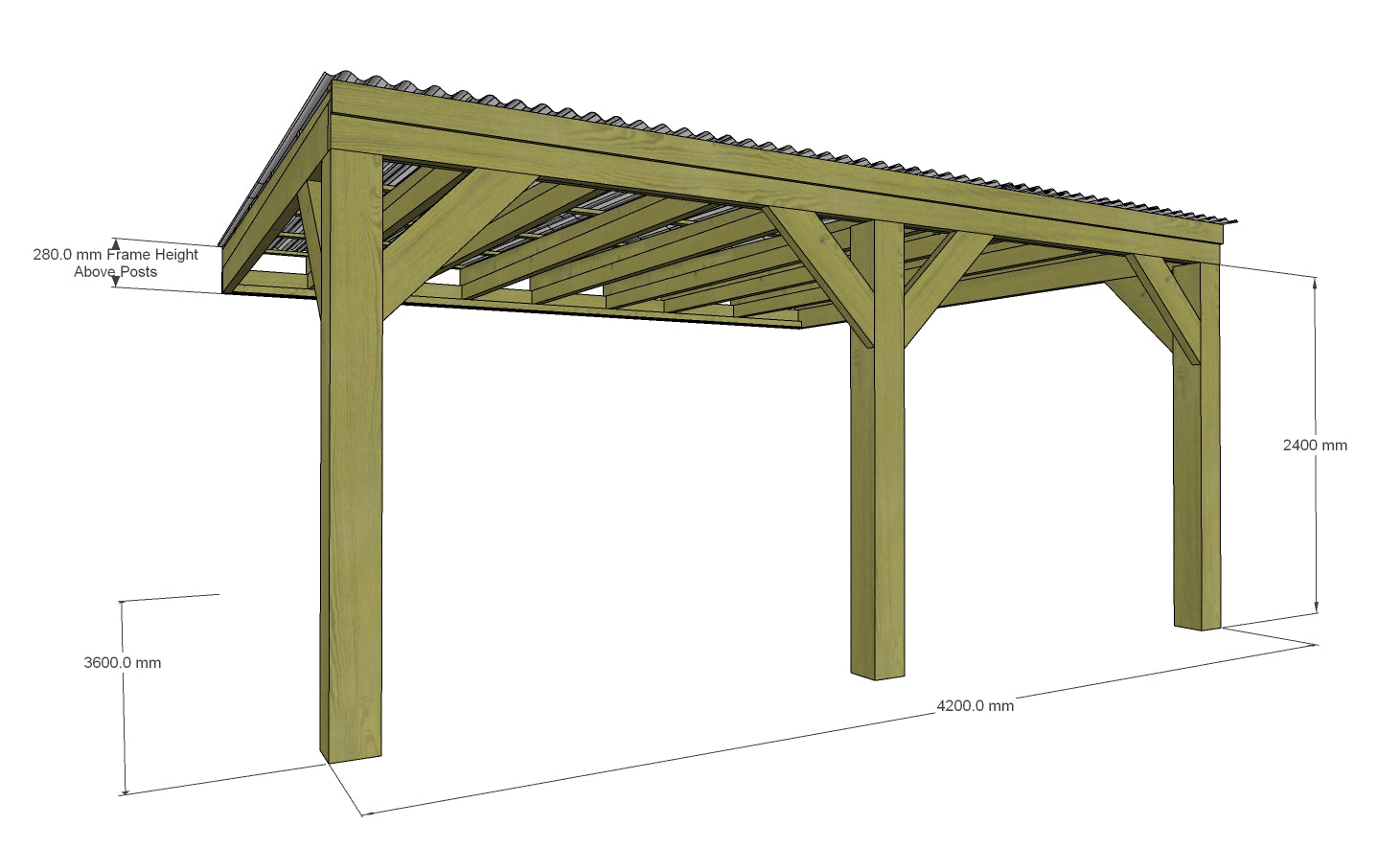 Chunky Wooden Lean to Box Pergola with Clear Roof | Wychwood Clear