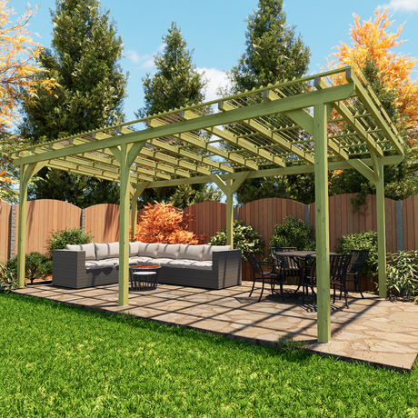6m x 3m wooden pergola with clear roof