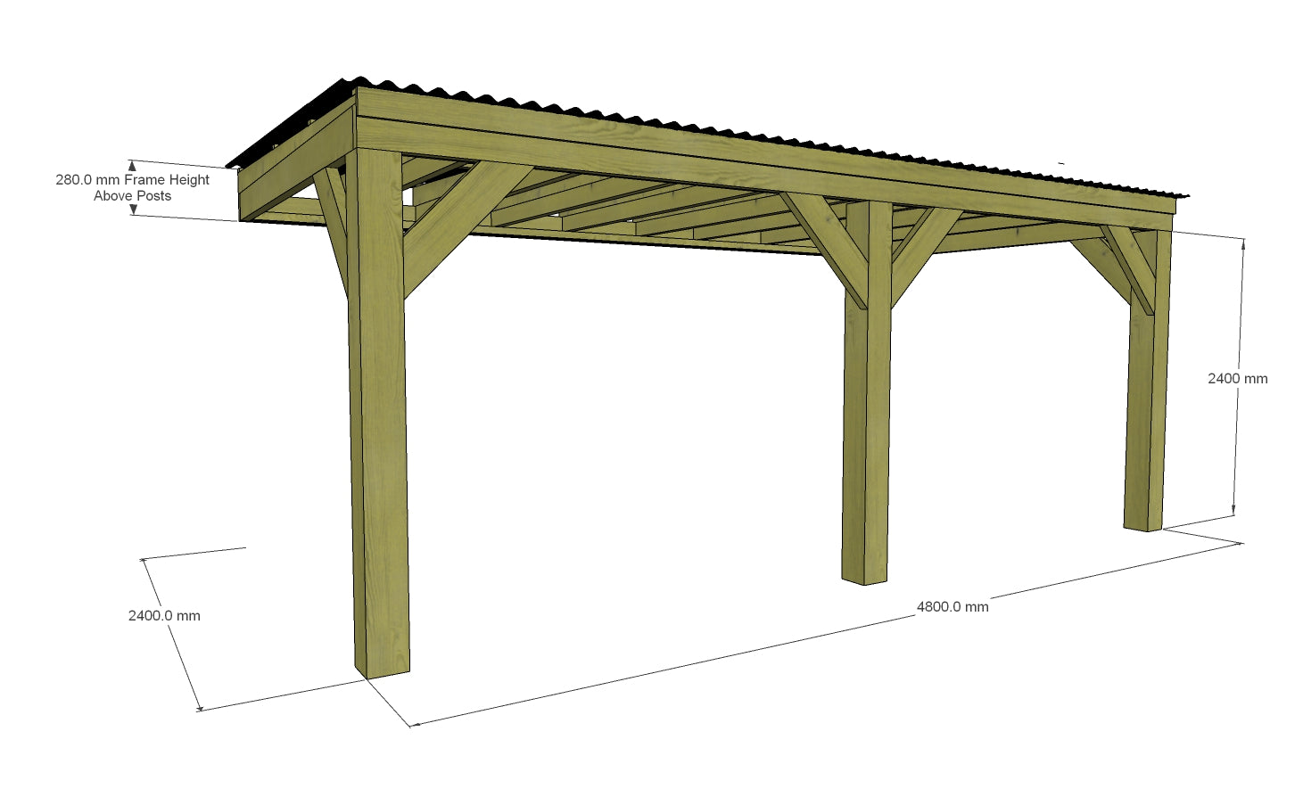 Chunky Wooden Lean to Box Pergola with Black Roof | Wychwood Black