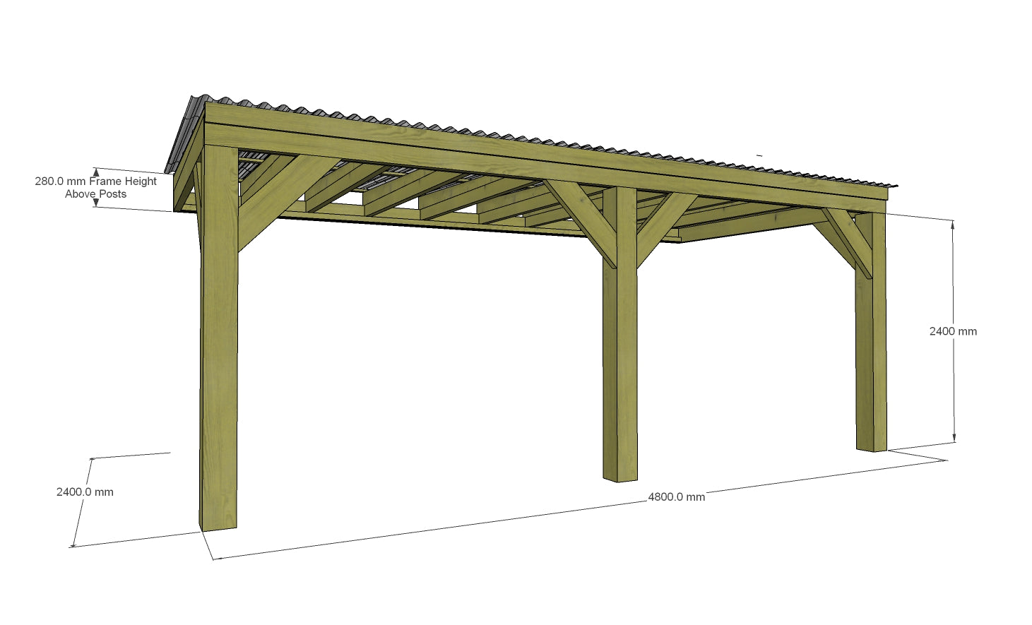 Chunky Wooden Lean to Box Pergola with Clear Roof | Wychwood Clear