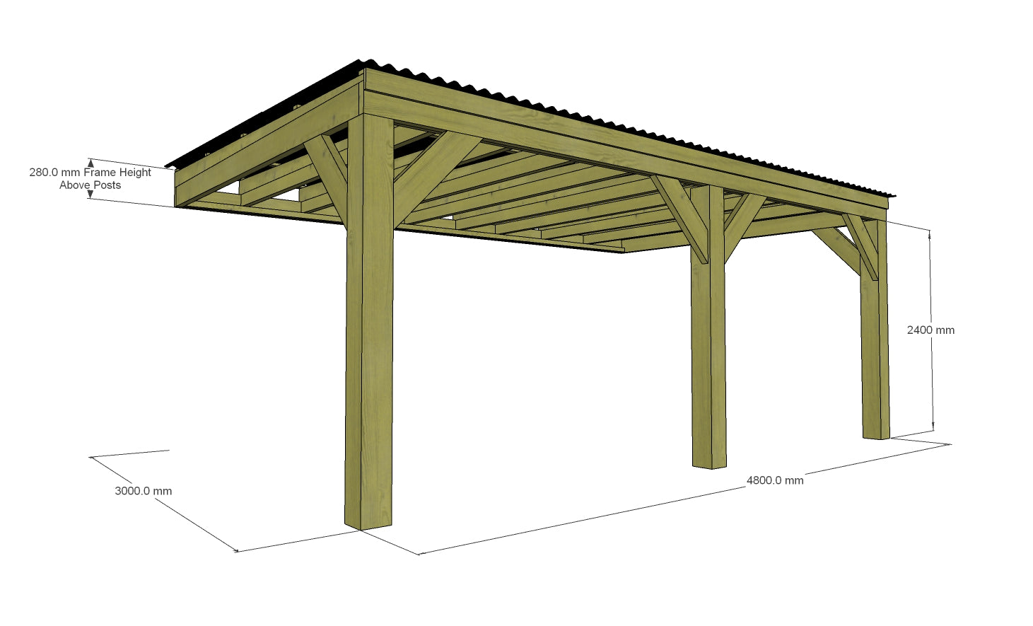 Chunky Wooden Lean to Box Pergola with Black Roof | Wychwood Black