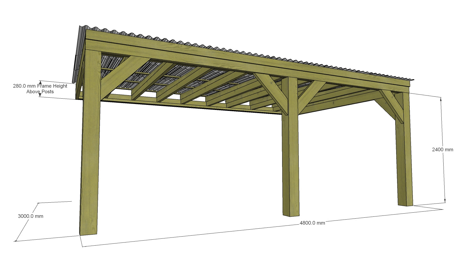 Chunky Wooden Lean to Box Pergola with Clear Roof | Wychwood Clear