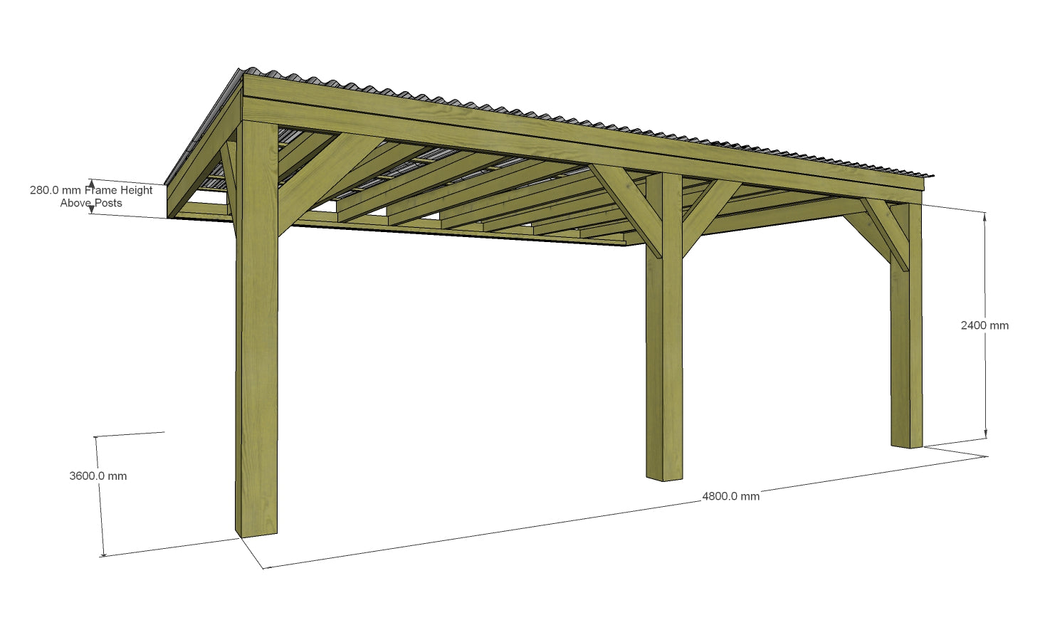 Chunky Wooden Lean to Box Pergola with Clear Roof | Wychwood Clear