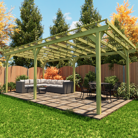 6.6m x 3m wooden pergola with clear corrugated PVC roof