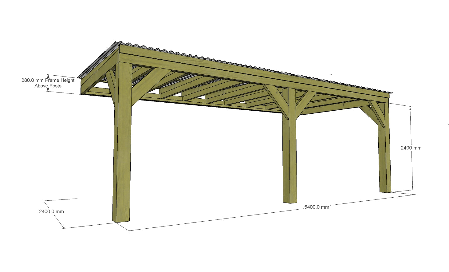 Chunky Wooden Lean to Box Pergola with Clear Roof | Wychwood Clear