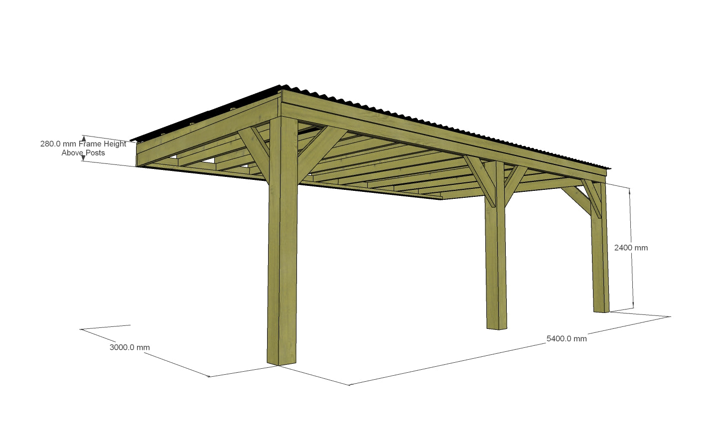 Chunky Wooden Lean to Box Pergola with Black Roof | Wychwood Black