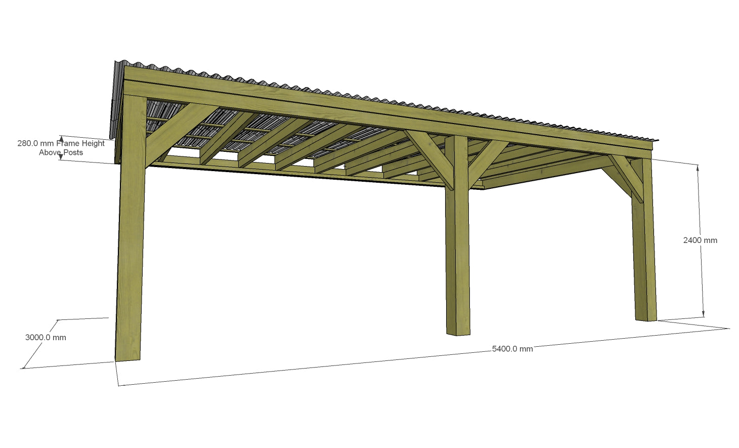 Chunky Wooden Lean to Box Pergola with Clear Roof | Wychwood Clear