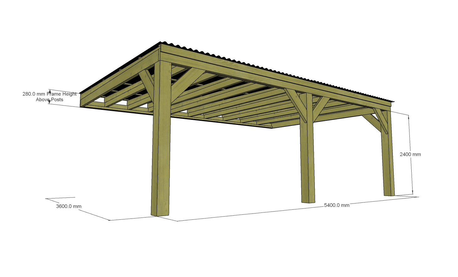 Chunky Wooden Lean to Box Pergola with Black Roof | Wychwood Black