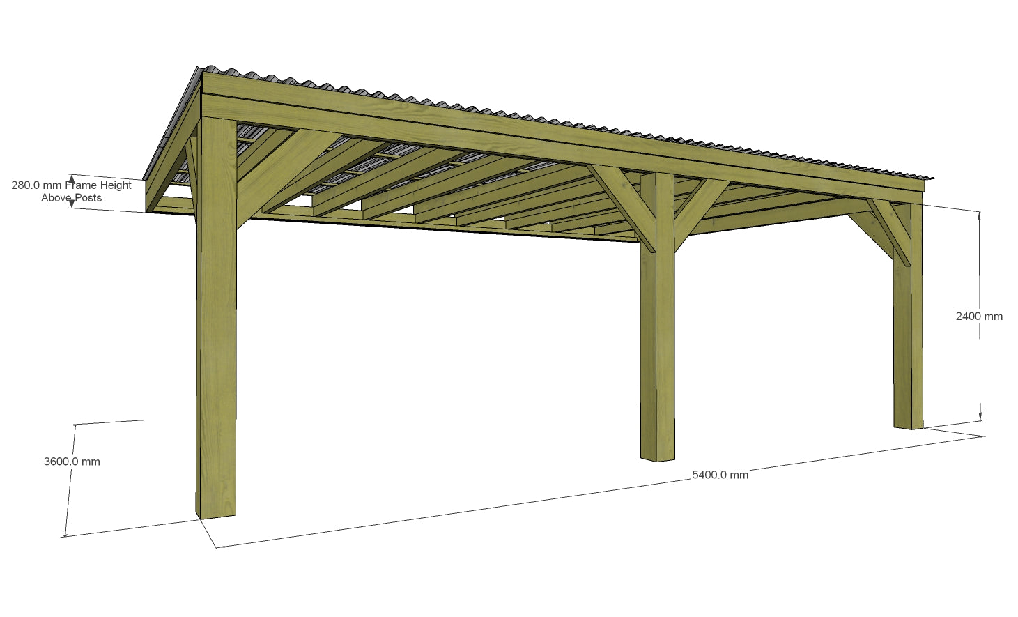 Chunky Wooden Lean to Box Pergola with Clear Roof | Wychwood Clear
