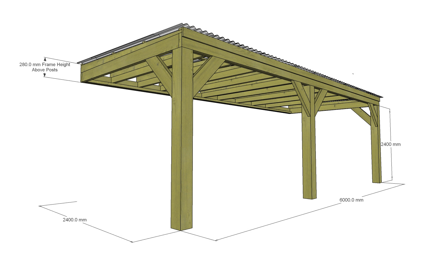 Chunky Wooden Lean to Box Pergola with Clear Roof | Wychwood Clear