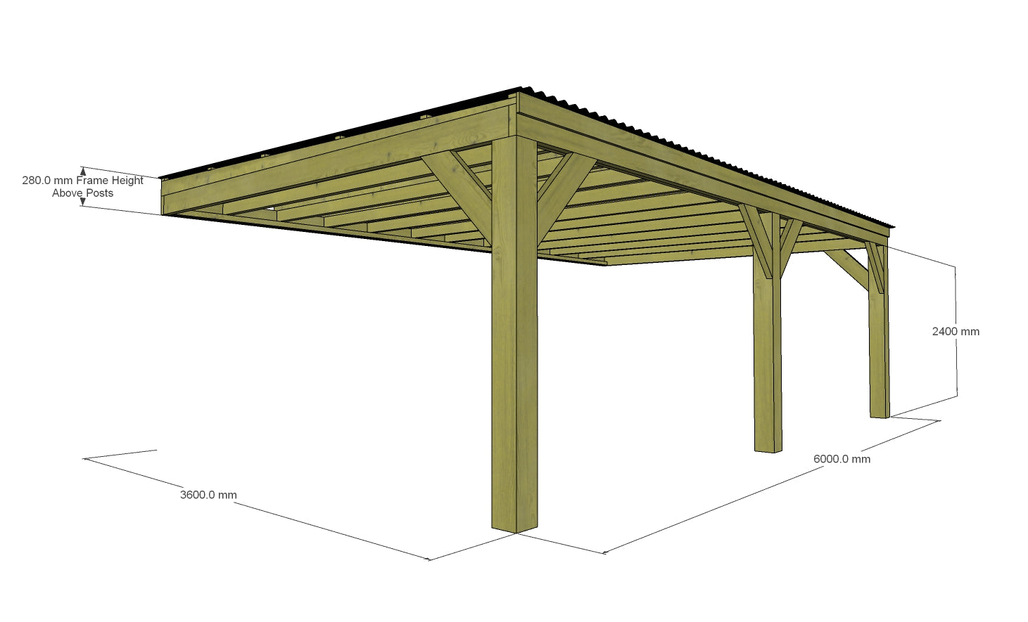 Chunky Wooden Lean to Box Pergola with Black Roof | Wychwood Black