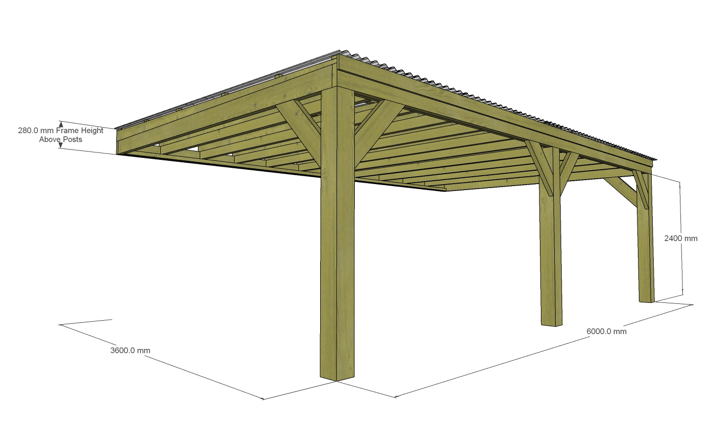 Chunky Wooden Lean to Box Pergola with Clear Roof | Wychwood Clear