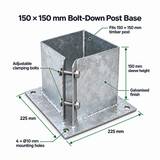 Set of 6x 150×150mm Bolt Down Base Plates with 24 Fixings