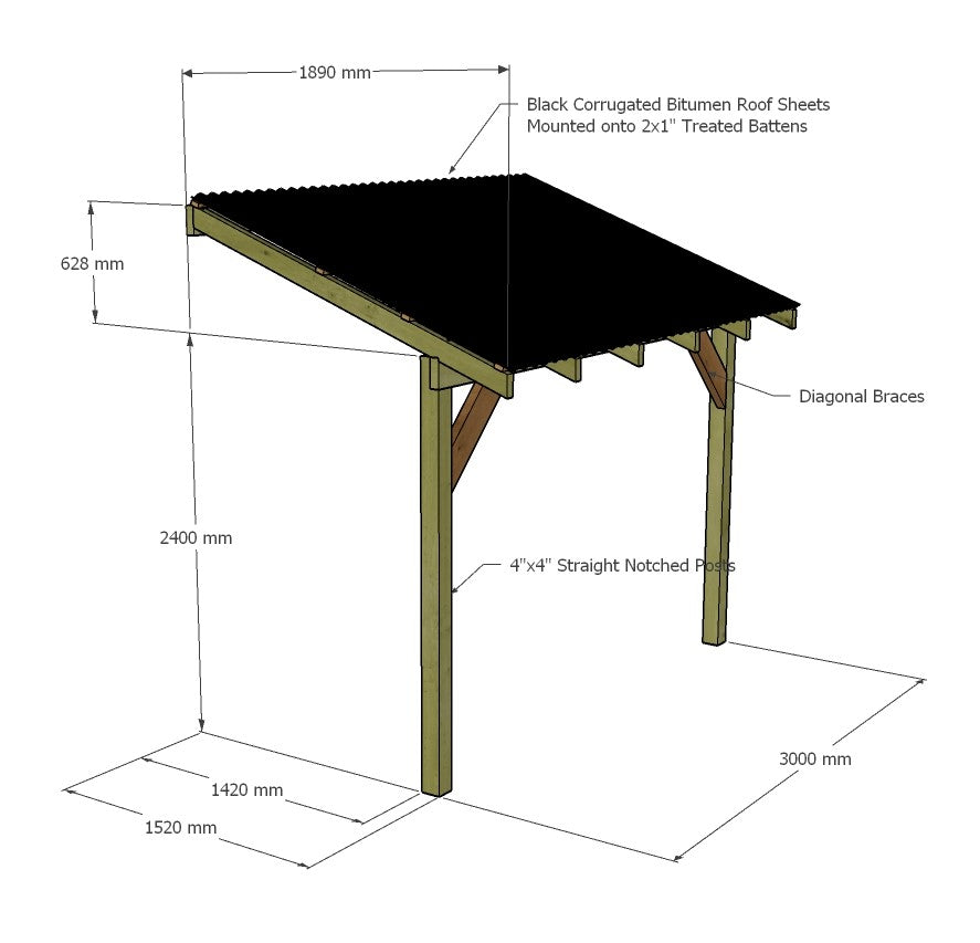 Wooden Lean to Gazebo with Black Corrugated Roof | Brampton Black