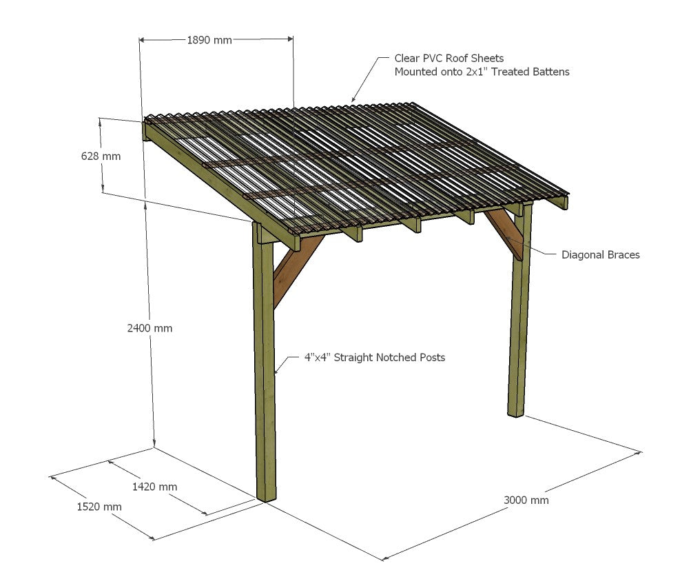 Wooden Lean to Gazebo with Clear Corrugated Roof | Brampton Clear