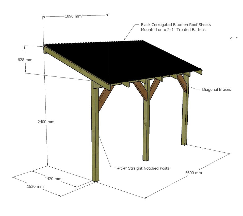 Wooden Lean to Gazebo with Black Corrugated Roof | Brampton Black