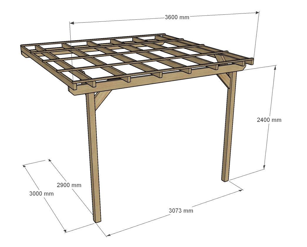 Wooden Lean to Shelter with Black Bitumen Corrugated Roof (3mtr depth, various lengths)