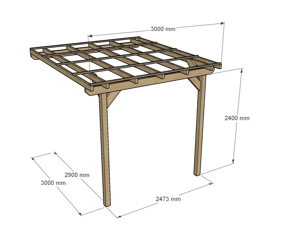 Wooden Lean to Shelter with Clear Corrugated Roof (3mtr depth, various lengths)