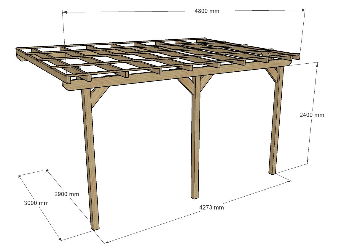 Wooden Lean to Shelter with Black Bitumen Corrugated Roof (3mtr depth, various lengths)