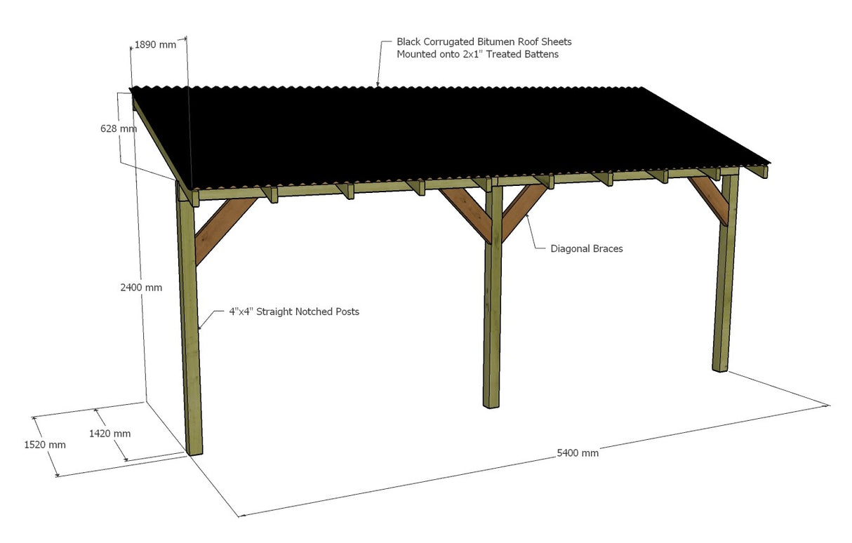 Wooden Lean to Gazebo with Black Corrugated Roof | Brampton Black