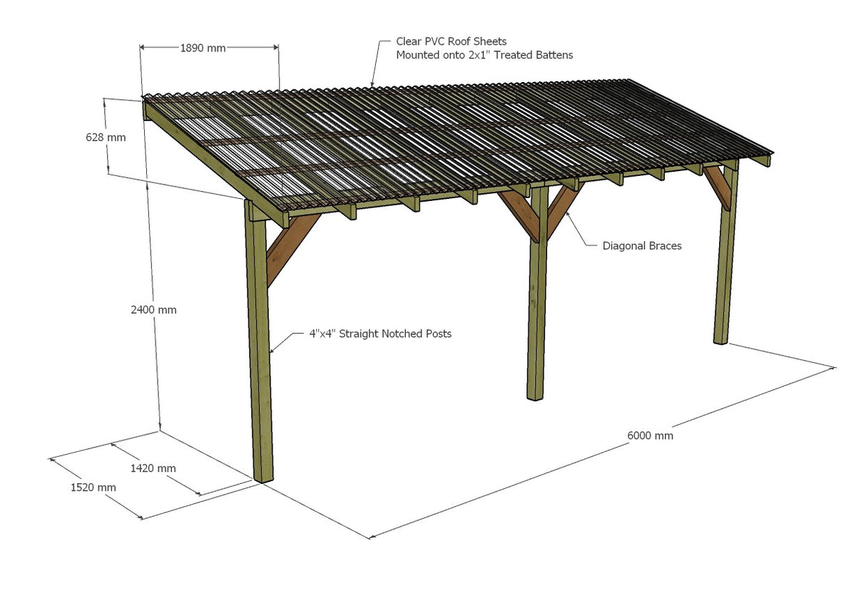 Wooden Lean to Gazebo with Clear Corrugated Roof | Brampton Clear