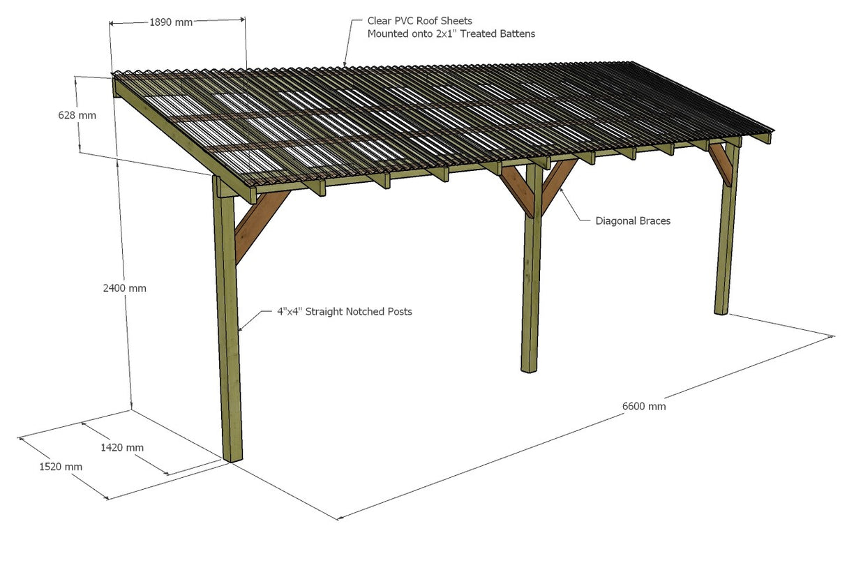 Wooden Lean to Gazebo with Clear Corrugated Roof | Brampton Clear